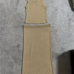 Michael Kors Metallic Gold Ribbed Knit Top